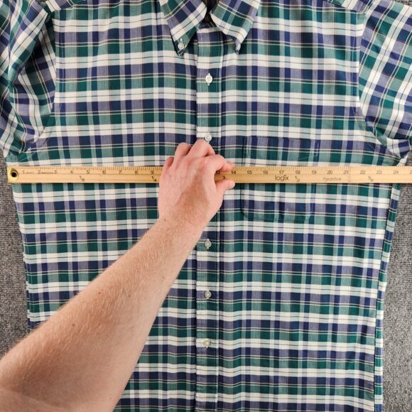 VTG LL Bean Button Up Shirt Short Sleeve Plaid Cotton Blend 16.5 Woven Oxford - Picture 11 of 14